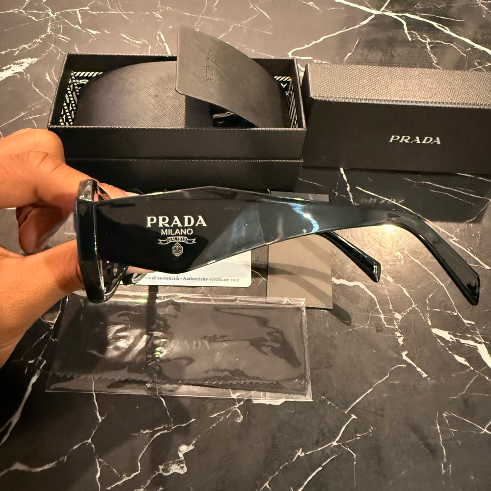 Prada Black Men's Logo Sunglasses with Glossy Finish